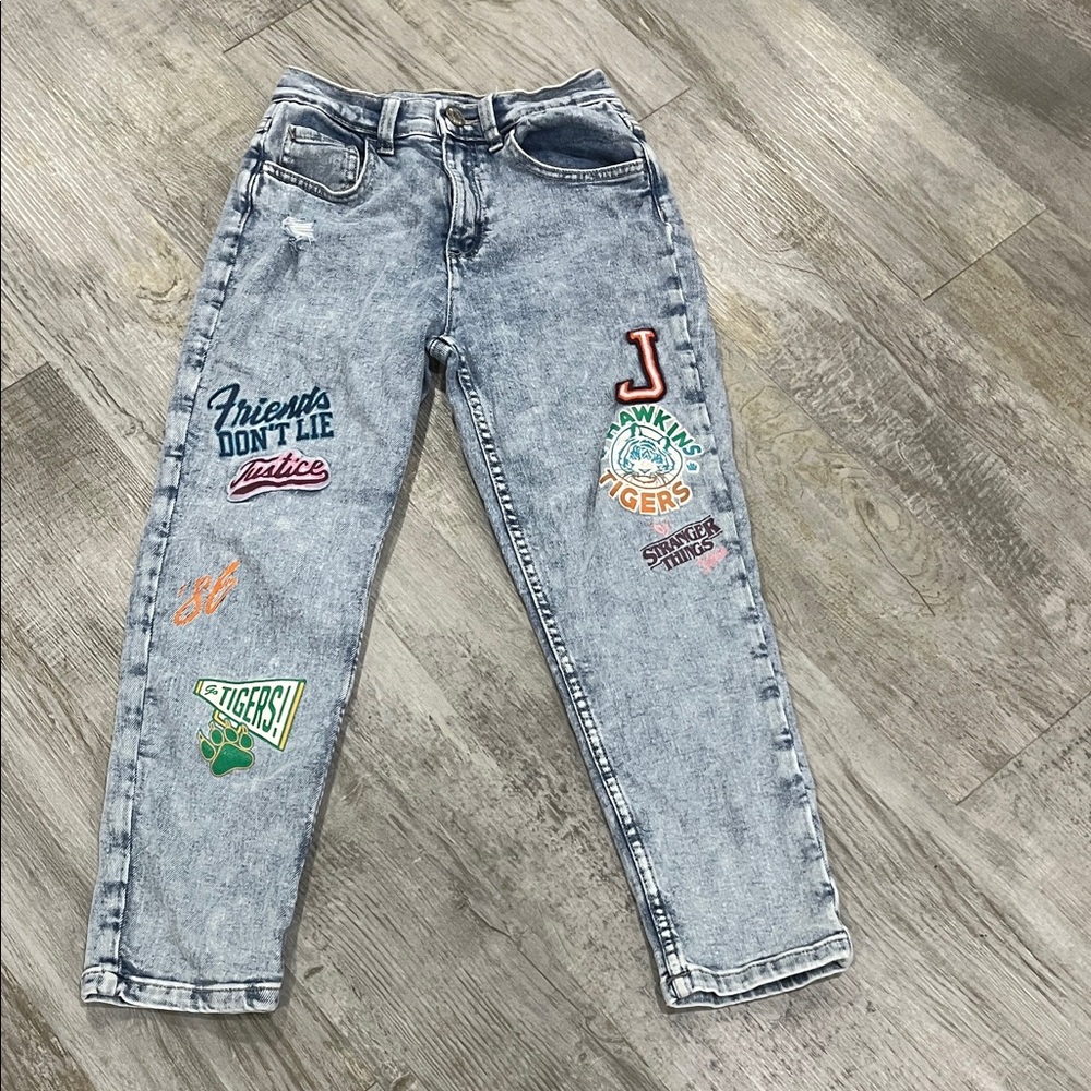 Justice jeans 👖 Embroidered Patch Denim Jeans size‎ 14 The Stranger Things